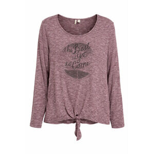 EST. 1946 Graphic Tie-Front Long Sleeve Top Plum 18/20W